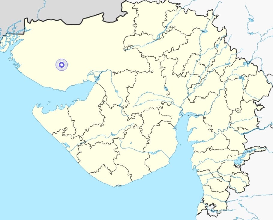 Authentic map of Gujarat highlighting Infinitietech headquarters in Bhuj