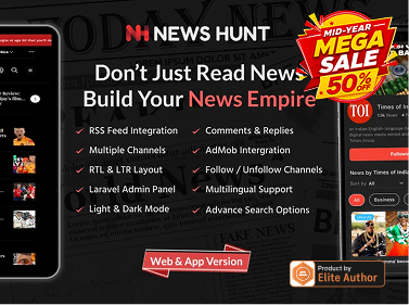 News Hunt - Flutter News app for Android and iOS with Laravel Admin Panel