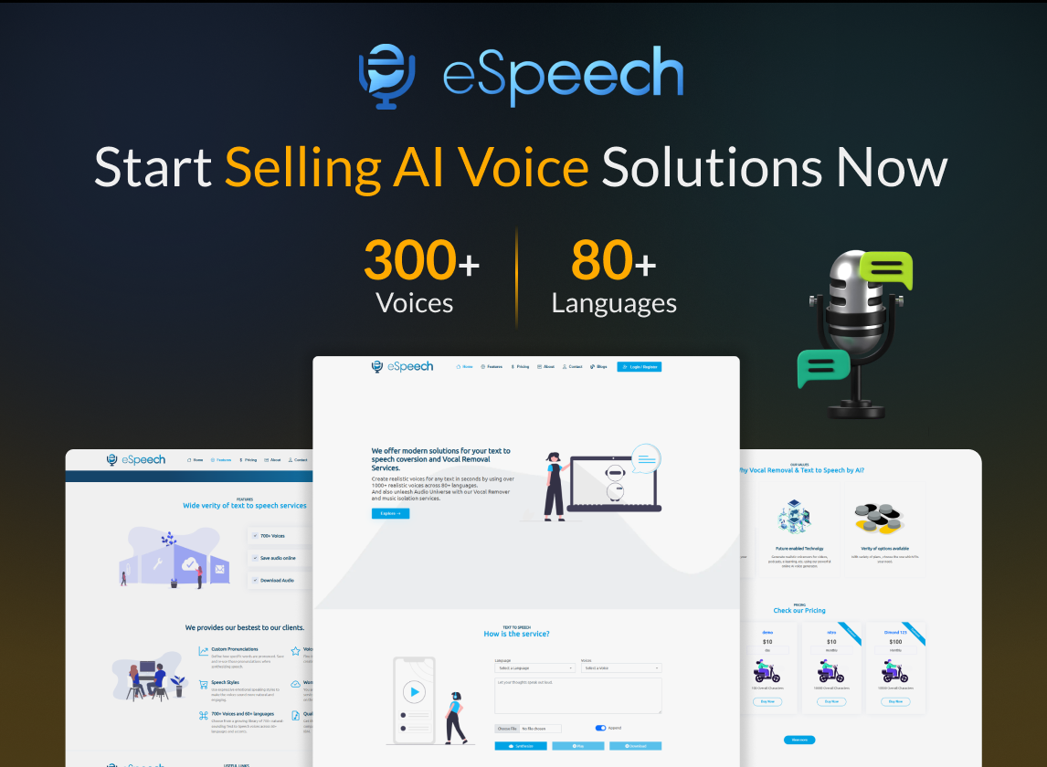 eSpeech - AI Text to Speech Marketplace with SaaS
