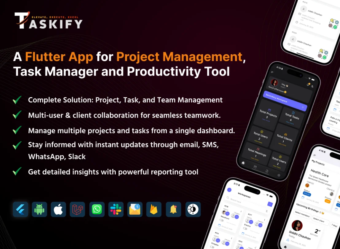 Taskify Flutter App - Project Management, Task Manager and Productivity Tool