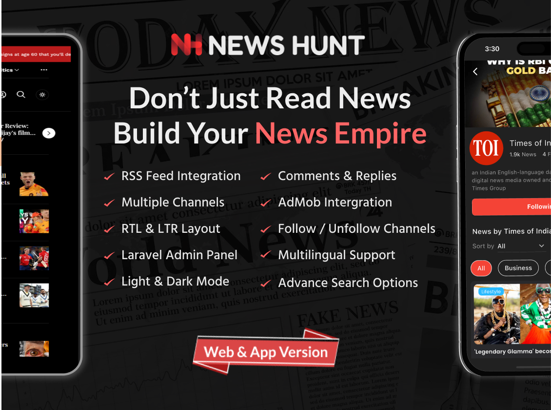 News Hunt - Flutter News app for Android and iOS with Laravel Admin Panel